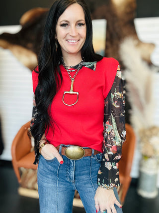 Beth Black Western Chiffon Blouse-Long Sleeves-Turquoise Haven-Motis & Co Boutique, Women's Fashion Boutique in Carthage, Missouri