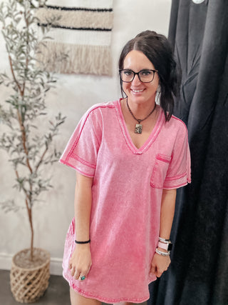 Stepping Out Casual T-Shirt Dress Pink-Dresses-Very J-Motis & Co Boutique, Women's Fashion Boutique in Carthage, Missouri