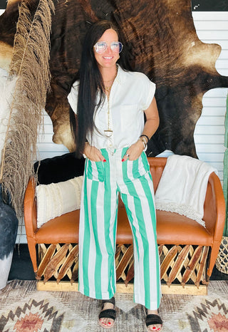 Mick Green Striped Cropped Pants