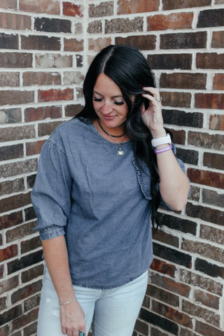 Molly Puff Sleeve Denim Top-Tops-MOTIS-Motis & Co Boutique, Women's Fashion Boutique in Carthage, Missouri