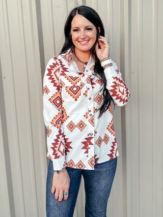 Annie Aztec Western Button Front Blouse-Blouses-Lucky & Blessed-Motis & Co Boutique, Women's Fashion Boutique in Carthage, Missouri