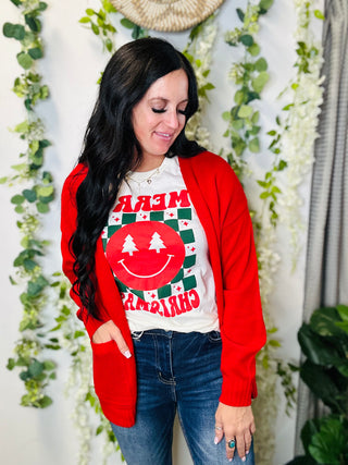 Smiley Checkered Christmas Graphic Tee-Graphic Tees-P&PD-Motis & Co Boutique, Women's Fashion Boutique in Carthage, Missouri