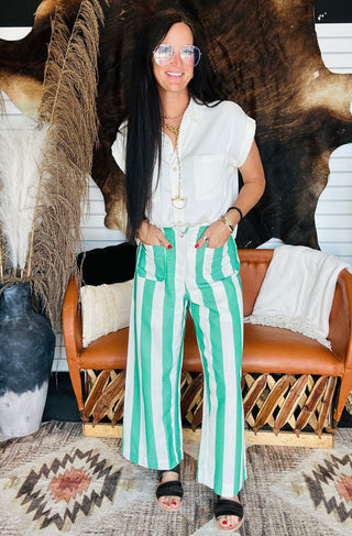 Mick Green Striped Cropped Pants
