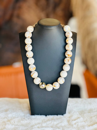Savannah Chunky Cream Marble Beaded Necklace-Necklace-What's Hot-Motis & Co Boutique, Women's Fashion Boutique in Carthage, Missouri