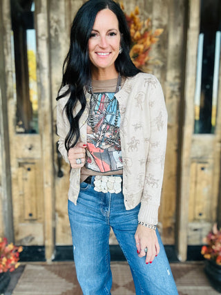 Andie Western Cowboy Print Cardigan