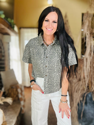 Donna Boxy Leopard Denim Top-Short Sleeves-Pretty Bash-Motis & Co Boutique, Women's Fashion Boutique in Carthage, Missouri