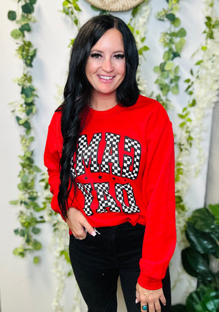 Checkered Game Day Sweatshirt Red-Graphic Sweaters-P&PD-Motis & Co Boutique, Women's Fashion Boutique in Carthage, Missouri