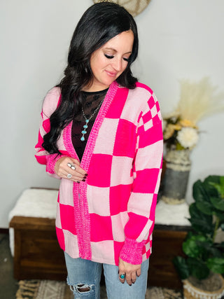 Penny Pink Checkered Cardigan-Cardigans-Motis & CO-Motis & Co Boutique, Women's Fashion Boutique in Carthage, Missouri