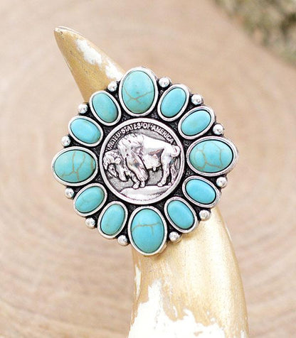 Western Turquoise Coin Ring