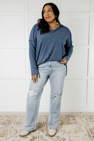 Basically Freezing Brushed Hacci Top in Dusty Blue-Long Sleeves-Ave Shops-Motis & Co Boutique, Women's Fashion Boutique in Carthage, Missouri