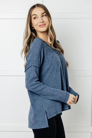 Basically Freezing Brushed Hacci Top in Dusty Blue-Long Sleeves-Ave Shops-Motis & Co Boutique, Women's Fashion Boutique in Carthage, Missouri