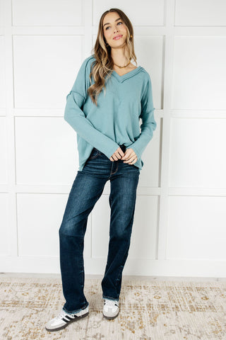 Basically Freezing Brushed Hacci Top in Dusty Teal-Long Sleeves-Ave Shops-Motis & Co Boutique, Women's Fashion Boutique in Carthage, Missouri