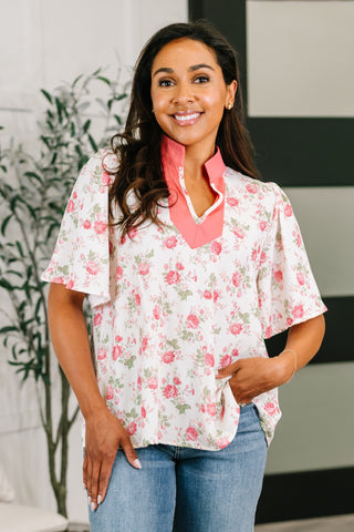 Blooming Season Split Neck Floral Blouse-Womens-Ave Shops-Motis & Co Boutique, Women's Fashion Boutique in Carthage, Missouri