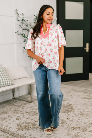 Blooming Season Split Neck Floral Blouse-Womens-Ave Shops-Motis & Co Boutique, Women's Fashion Boutique in Carthage, Missouri