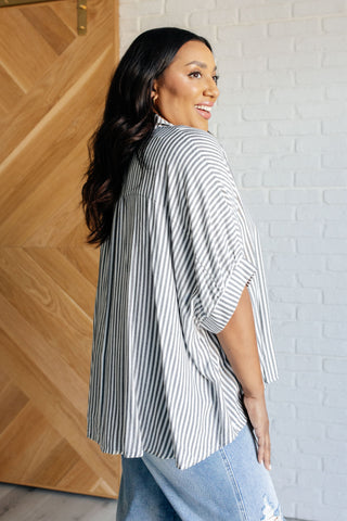 Boxy Striped Button Up in Black-Short Sleeves-Ave Shops-Motis & Co Boutique, Women's Fashion Boutique in Carthage, Missouri