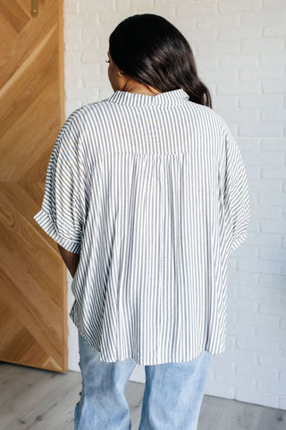 Boxy Striped Button Up in Black-Short Sleeves-Ave Shops-Motis & Co Boutique, Women's Fashion Boutique in Carthage, Missouri