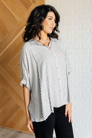 Boxy Striped Button Up in Black-Short Sleeves-Ave Shops-Motis & Co Boutique, Women's Fashion Boutique in Carthage, Missouri