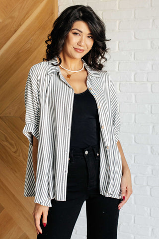 Boxy Striped Button Up in Black-Short Sleeves-Ave Shops-Motis & Co Boutique, Women's Fashion Boutique in Carthage, Missouri