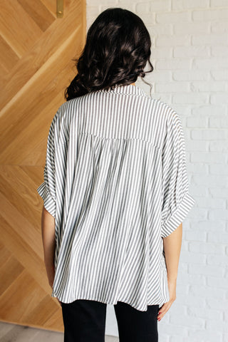 Boxy Striped Button Up in Black-Short Sleeves-Ave Shops-Motis & Co Boutique, Women's Fashion Boutique in Carthage, Missouri