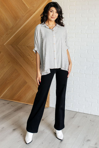 Boxy Striped Button Up in Black-Short Sleeves-Ave Shops-Motis & Co Boutique, Women's Fashion Boutique in Carthage, Missouri