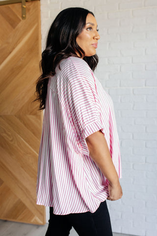 Boxy Striped Button Up in Hot Pink-Short Sleeves-Ave Shops-Motis & Co Boutique, Women's Fashion Boutique in Carthage, Missouri