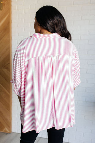 Boxy Striped Button Up in Hot Pink-Short Sleeves-Ave Shops-Motis & Co Boutique, Women's Fashion Boutique in Carthage, Missouri