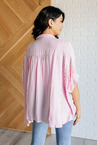 Boxy Striped Button Up in Hot Pink-Short Sleeves-Ave Shops-Motis & Co Boutique, Women's Fashion Boutique in Carthage, Missouri