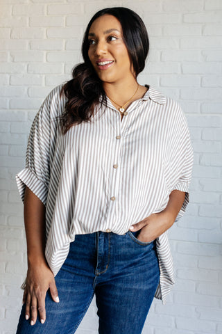 Boxy Striped Button Up in Mocha-Short Sleeves-Ave Shops-Motis & Co Boutique, Women's Fashion Boutique in Carthage, Missouri