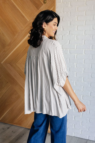 Boxy Striped Button Up in Mocha-Short Sleeves-Ave Shops-Motis & Co Boutique, Women's Fashion Boutique in Carthage, Missouri