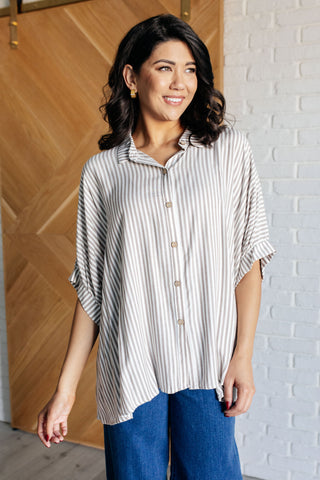 Boxy Striped Button Up in Mocha-Short Sleeves-Ave Shops-Motis & Co Boutique, Women's Fashion Boutique in Carthage, Missouri