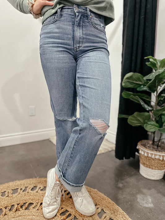 Bree Control Top Distressed Straight Jeans
