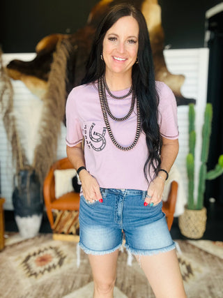 Lydia Lucky Horseshoe Pocket Tee-Short Sleeves-Lucky & Blessed-Motis & Co Boutique, Women's Fashion Boutique in Carthage, Missouri