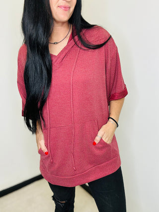 Oversized Waffle Knit Hoodie in Wine - Makenna-Hoodies-Andree by Unit-Motis & Co Boutique, Women's Fashion Boutique in Carthage, Missouri