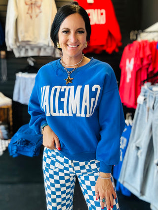 Gameday Oversize Blue Pullover-Pullovers-Papermoon-Motis & Co Boutique, Women's Fashion Boutique in Carthage, Missouri
