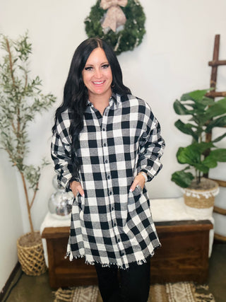 Starla Oversized Black Plaid Shirt-Long Sleeves-Risen-Motis & Co Boutique, Women's Fashion Boutique in Carthage, Missouri