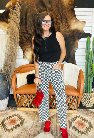 Fast Lane Black and White Barrel Jeans-Jeans-sterling kreek-Motis & Co Boutique, Women's Fashion Boutique in Carthage, Missouri
