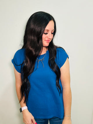 Gazelle Blue Gauze Top-Short Sleeves-Zenana-Motis & Co Boutique, Women's Fashion Boutique in Carthage, Missouri