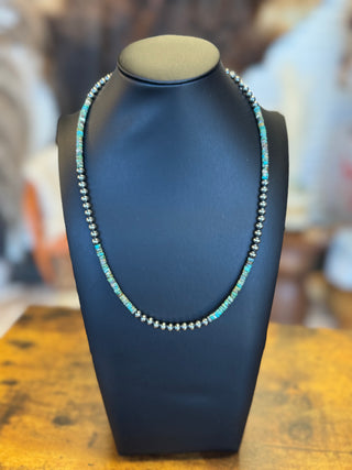 Tia Turquoise Heishi and Sterling Pearl Necklace