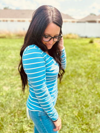 Stacy Swoop Neck Striped Top Blue-Long Sleeves-staccato-Motis & Co Boutique, Women's Fashion Boutique in Carthage, Missouri