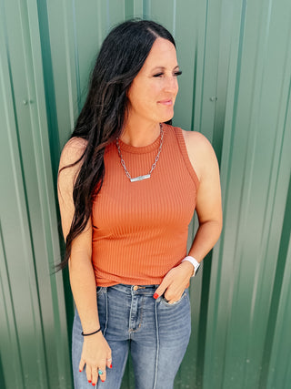 Jade Ribbed Basic Tank Top Copper-Tanks-staccato-Motis & Co Boutique, Women's Fashion Boutique in Carthage, Missouri