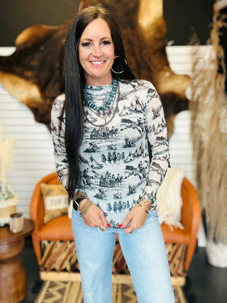 Spirit of the Plains Mesh Top-Long Sleeves-sterling kreek-Motis & Co Boutique, Women's Fashion Boutique in Carthage, Missouri