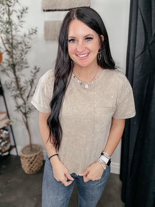 Keep It Simple Washed Pocket Tee Taupe-Short Sleeves-Very J-Motis & Co Boutique, Women's Fashion Boutique in Carthage, Missouri