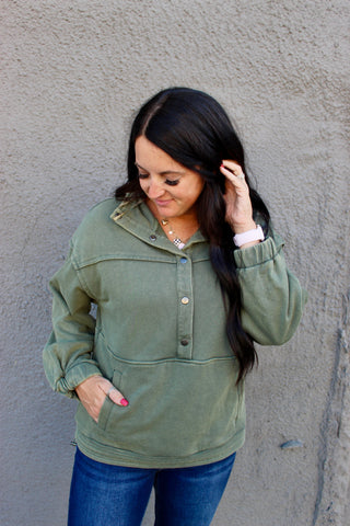 Harmony Mineral Washed Green Sweatshirt-Pullovers-Very J-Motis & Co Boutique, Women's Fashion Boutique in Carthage, Missouri