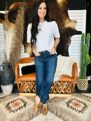 Rip Tummy Control Crop Wide Leg-Jeans-Risen-Motis & Co Boutique, Women's Fashion Boutique in Carthage, Missouri