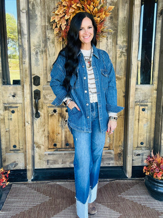 Blaire Pin Stipe Denim Shirt Jacket
