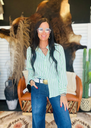 Mila Log Sleeve Green Striped Blouse