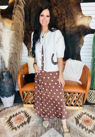 Porsha Polka Dot Brown Dress-Dresses-Jodifl-Motis & Co Boutique, Women's Fashion Boutique in Carthage, Missouri