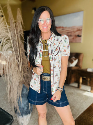 Callie Western Print Pearl Snap Blouse-Short Sleeves-Lucky & Blessed-Motis & Co Boutique, Women's Fashion Boutique in Carthage, Missouri