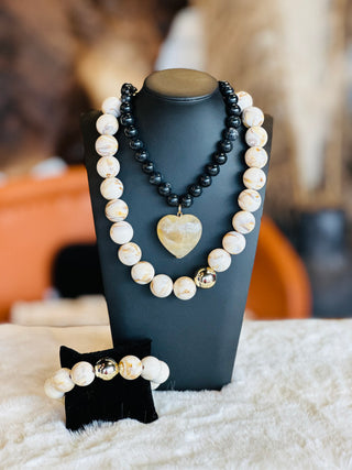 Savannah Chunky Cream Marble Beaded Bracelet-Bracelets-What's Hot-Motis & Co Boutique, Women's Fashion Boutique in Carthage, Missouri