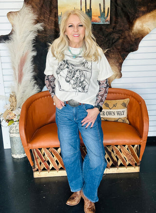 XOXO Three Horses Boxy Graphic Tee-Graphic Tees-XOXO ART & Co-Motis & Co Boutique, Women's Fashion Boutique in Carthage, Missouri